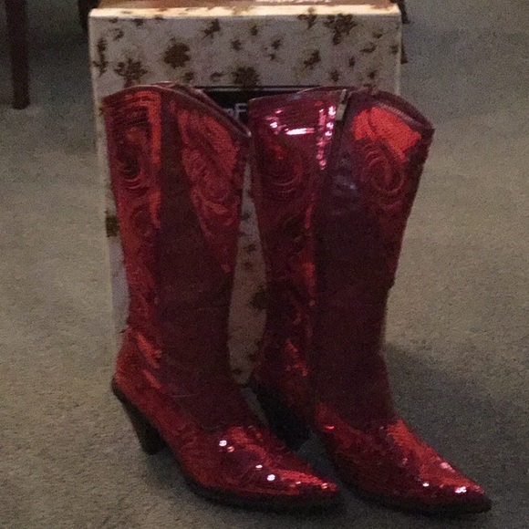 red sequin cowboy boots